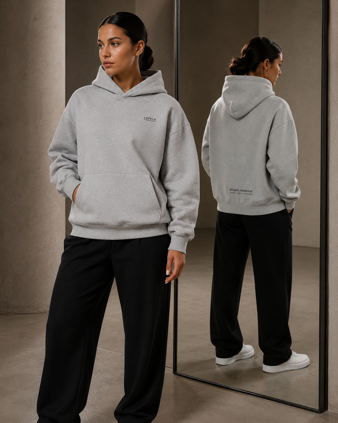 Studio Reserve Fleece Hoodie – Light Grey, & White