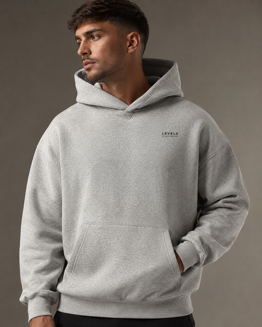 Studio Reserve Fleece Hoodie – Light Grey, & White