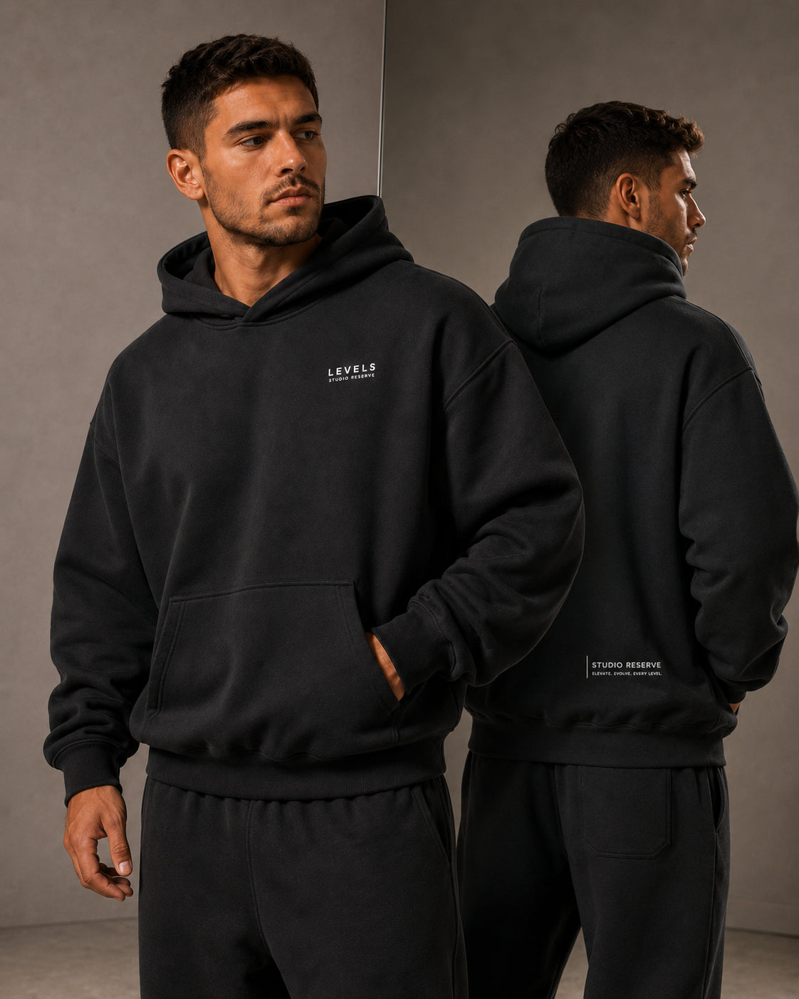 Studio Reserve Fleece Hoodie – Dark Grey, Black & Olive Green
