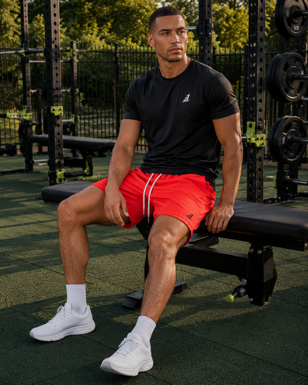 Men's Mesh Training Shorts  – Vibrant Red Orange