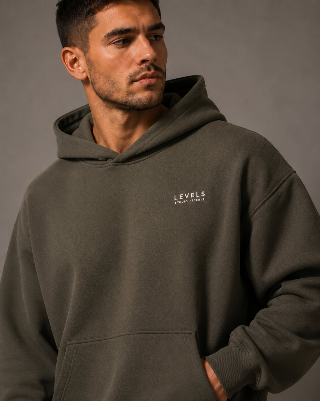 Studio Reserve Fleece Hoodie – Dark Grey, Black & Olive Green