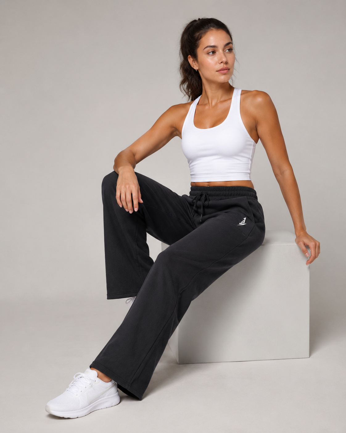 Women's Black Wide Athletic Joggers