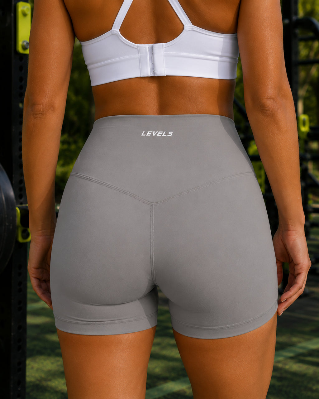 Women’s High-Rise Yoga Shorts – Soft Grey