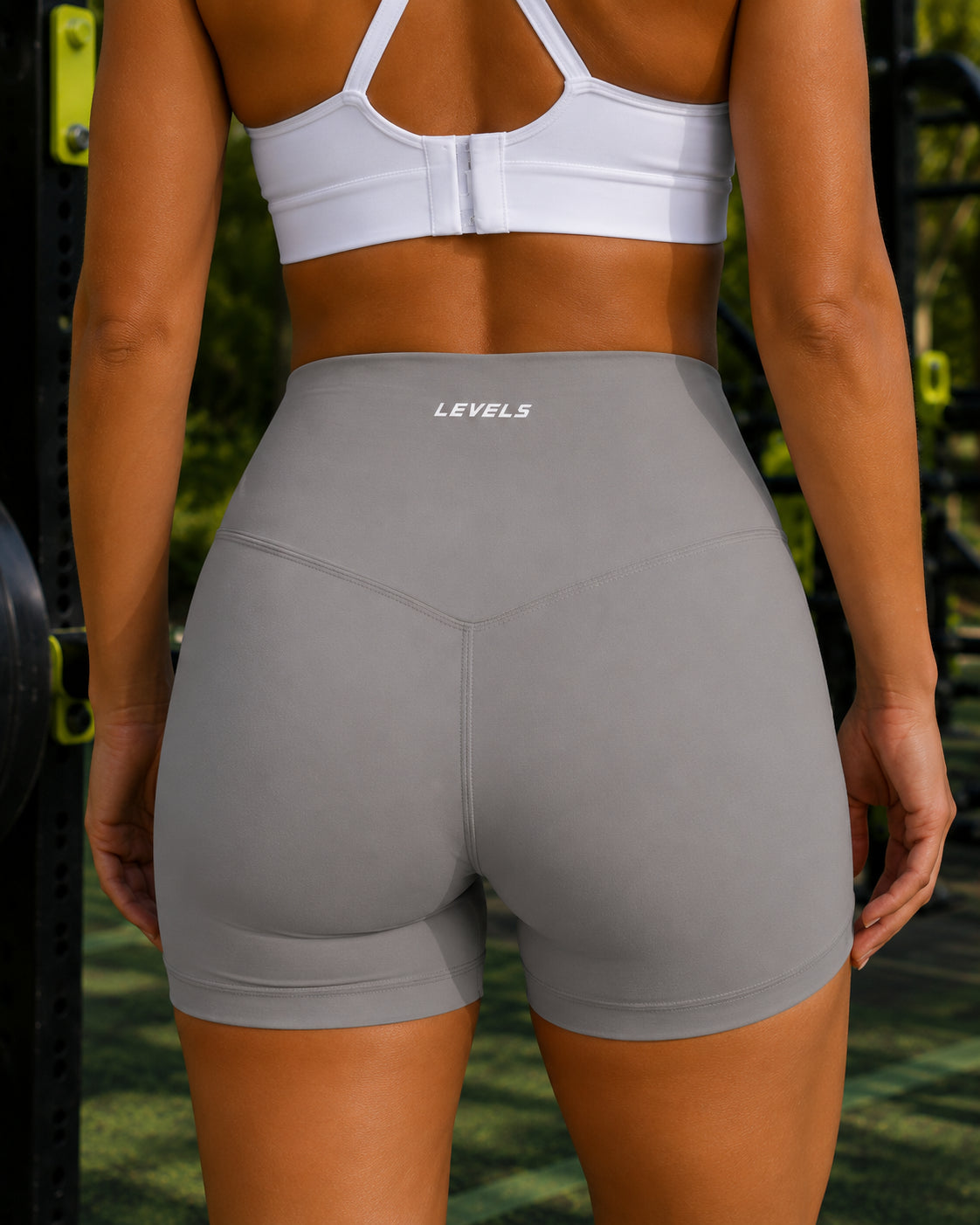 Women’s High-Rise Yoga Shorts – Soft Grey