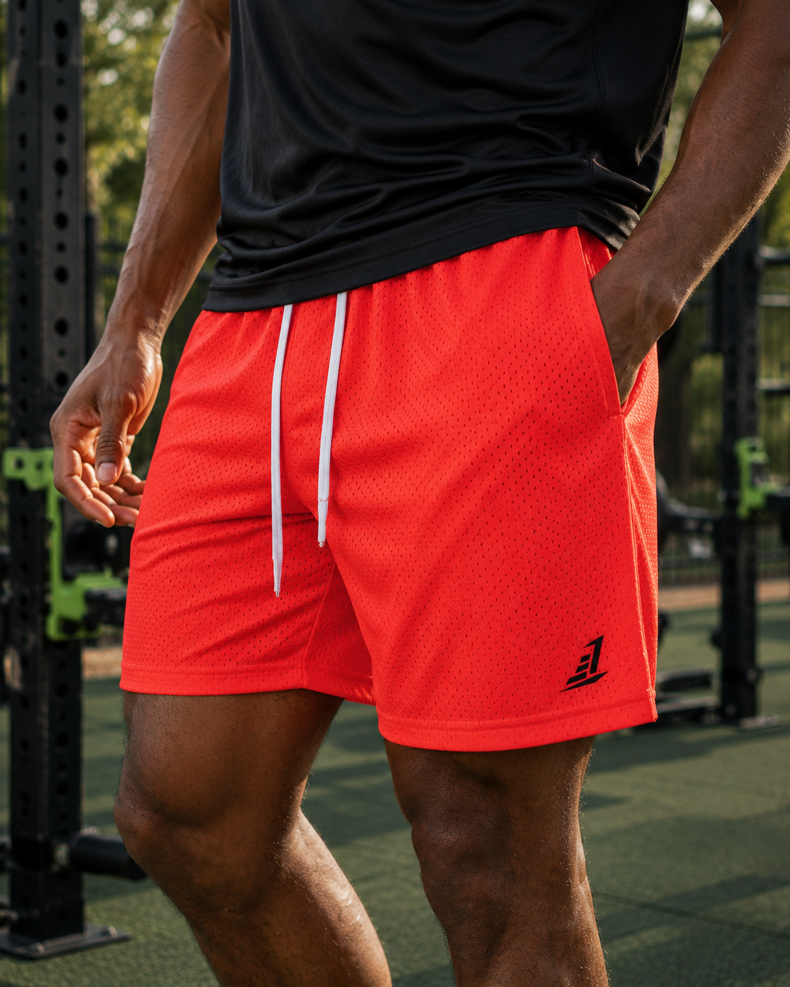 Men's Mesh Training Shorts  – Vibrant Red Orange