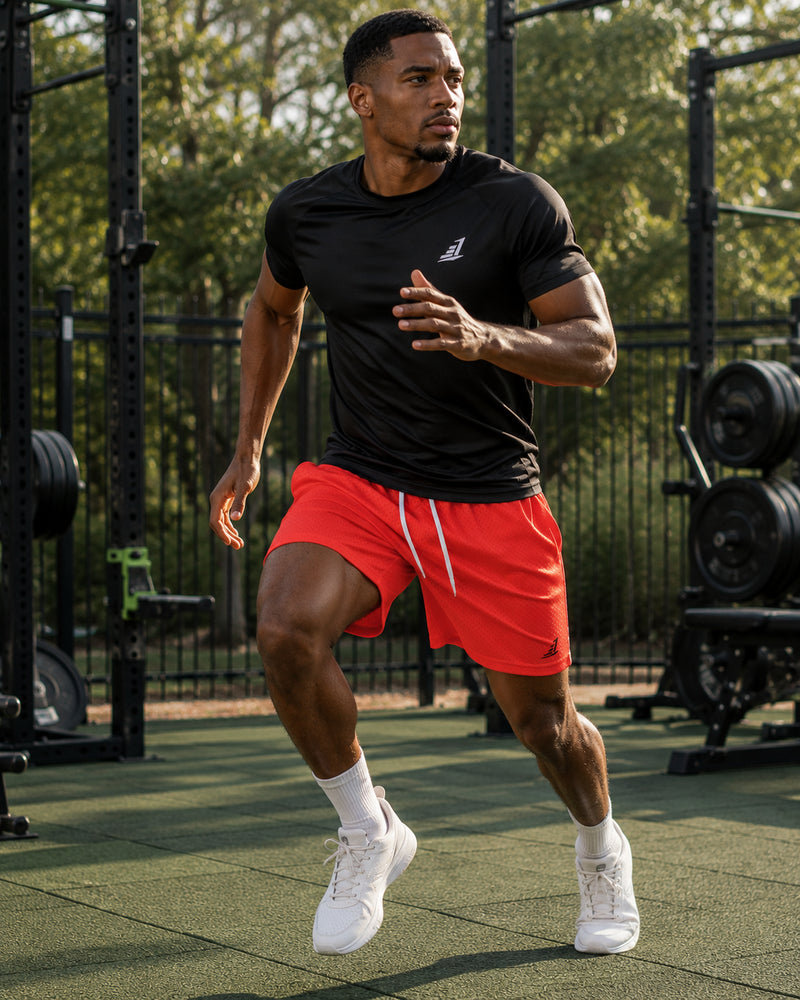Men's Mesh Training Shorts  – Vibrant Red Orange