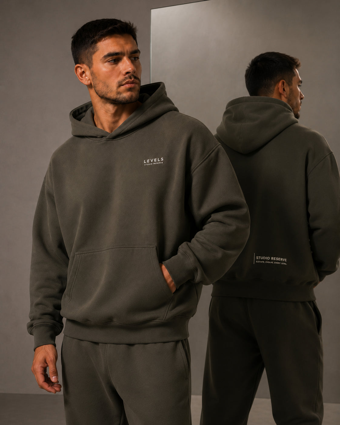 Studio Reserve Fleece Hoodie – Dark Grey, Black & Olive Green