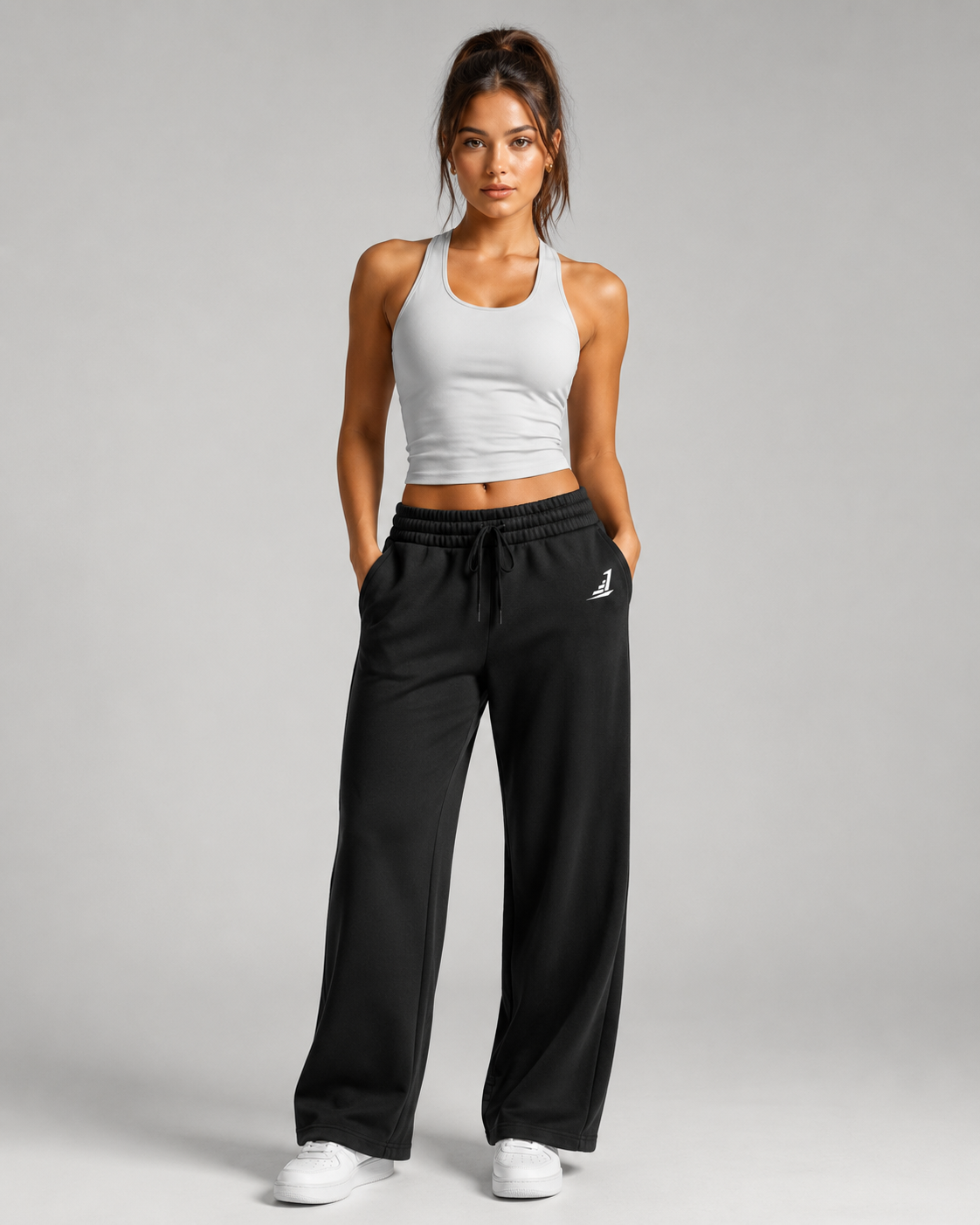 Women's Black Wide Athletic Joggers