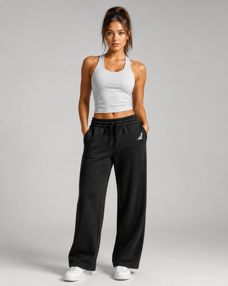 Women's Black Wide Athletic Joggers