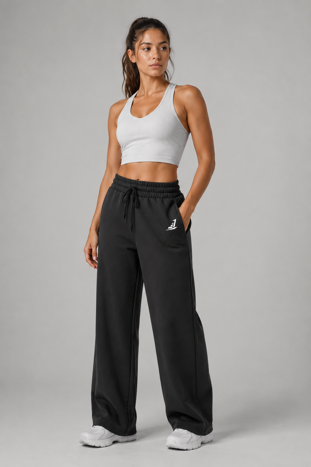 Women's Black Wide Athletic Joggers