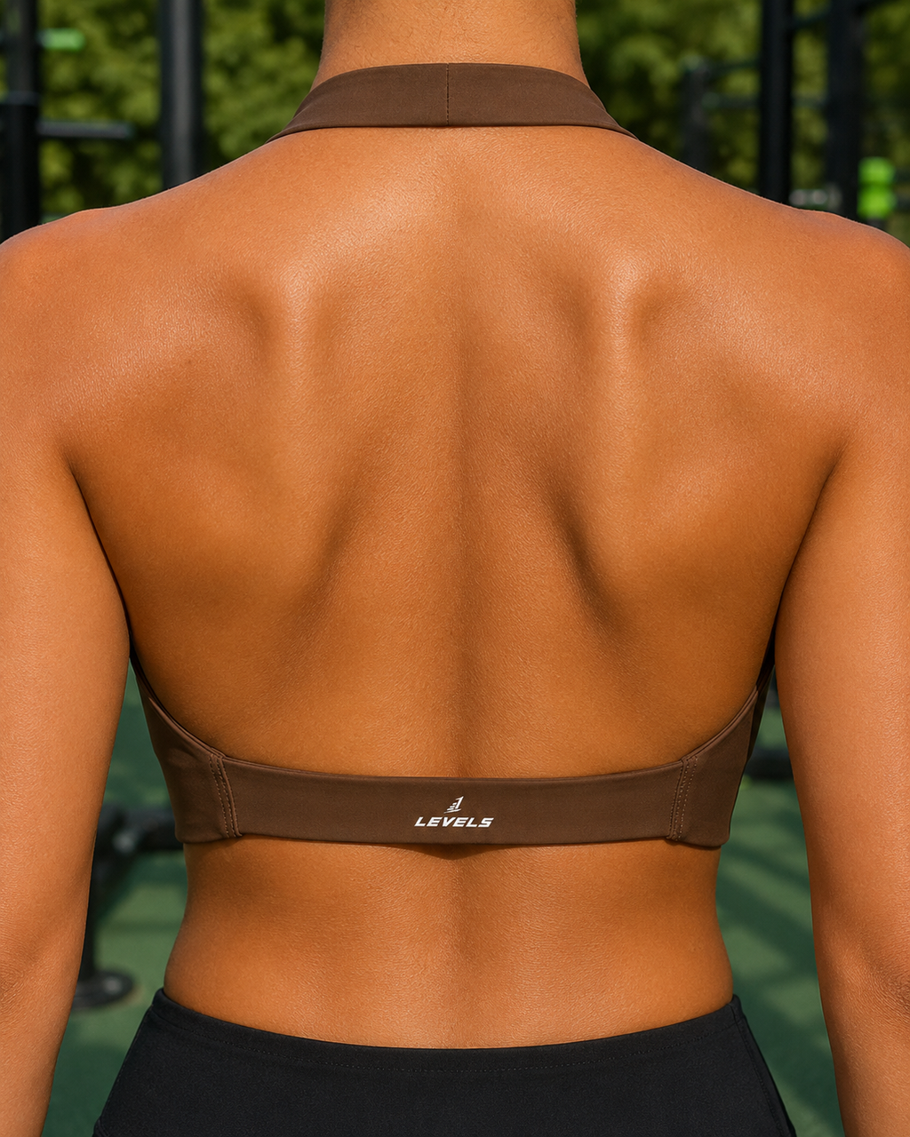 Women’s Sculpt Brown Pleated Halter Sports Bra
