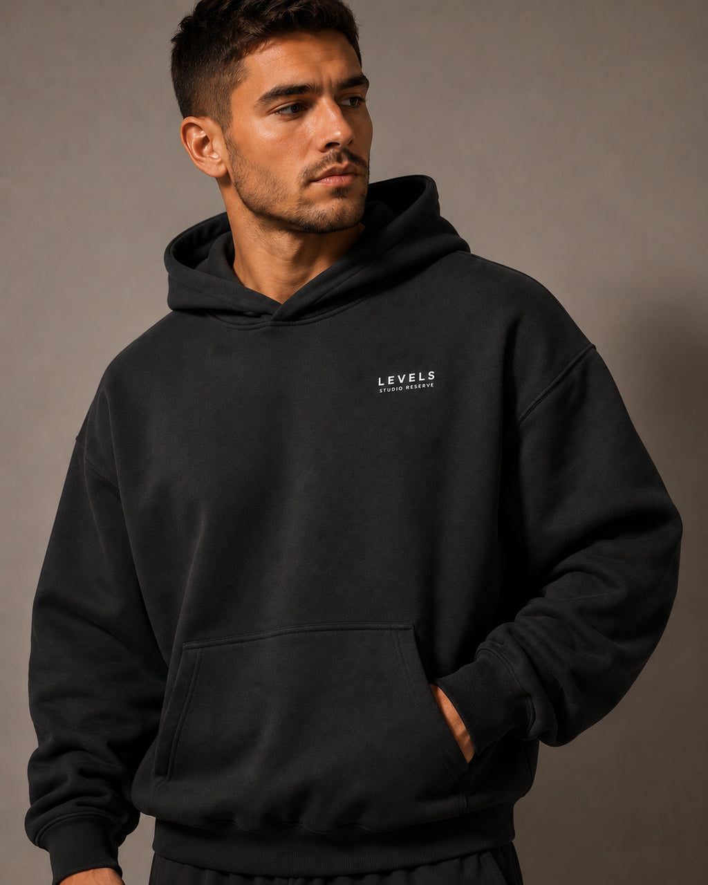 Studio Reserve Fleece Hoodie – Dark Grey, Black & Olive Green