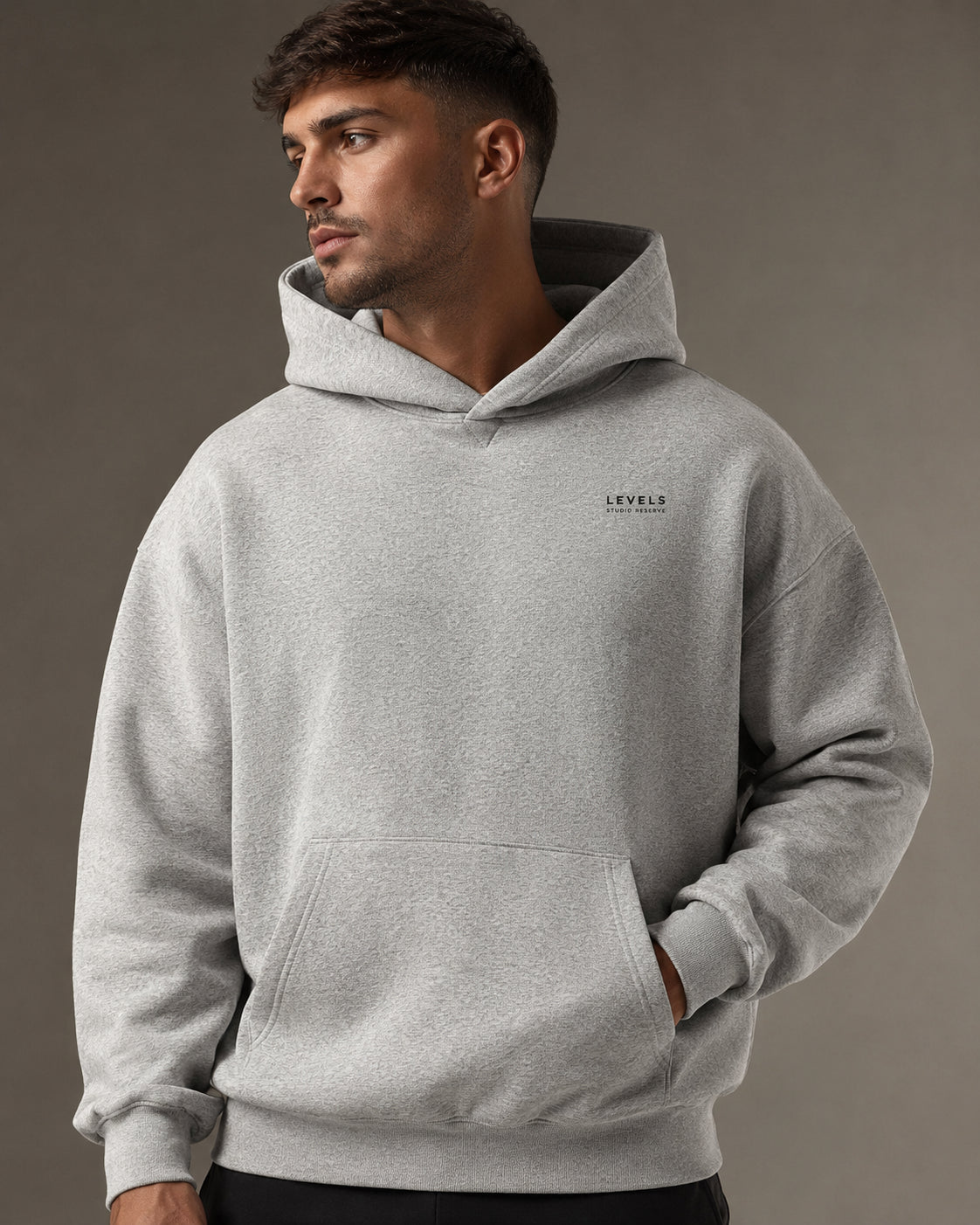 Studio Reserve Fleece Hoodie – Light Grey, & White