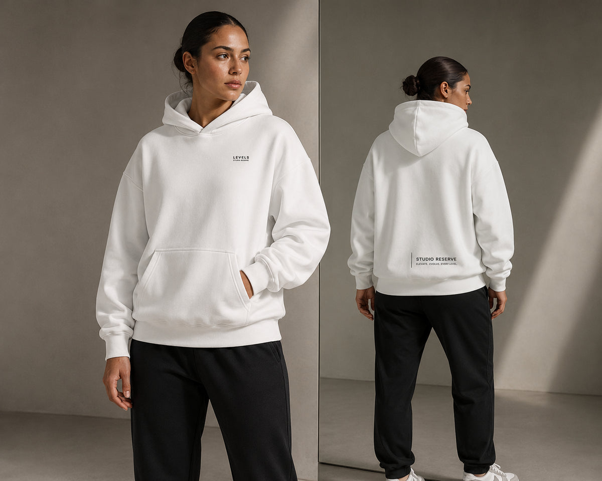 Studio Reserve Fleece Hoodie – Light Grey, & White