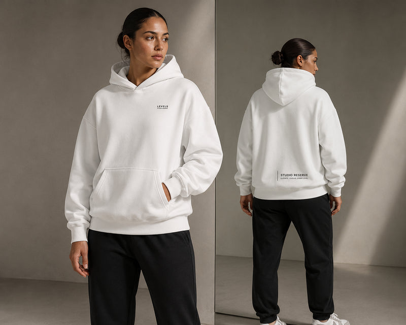 Studio Reserve Fleece Hoodie – Light Grey, & White