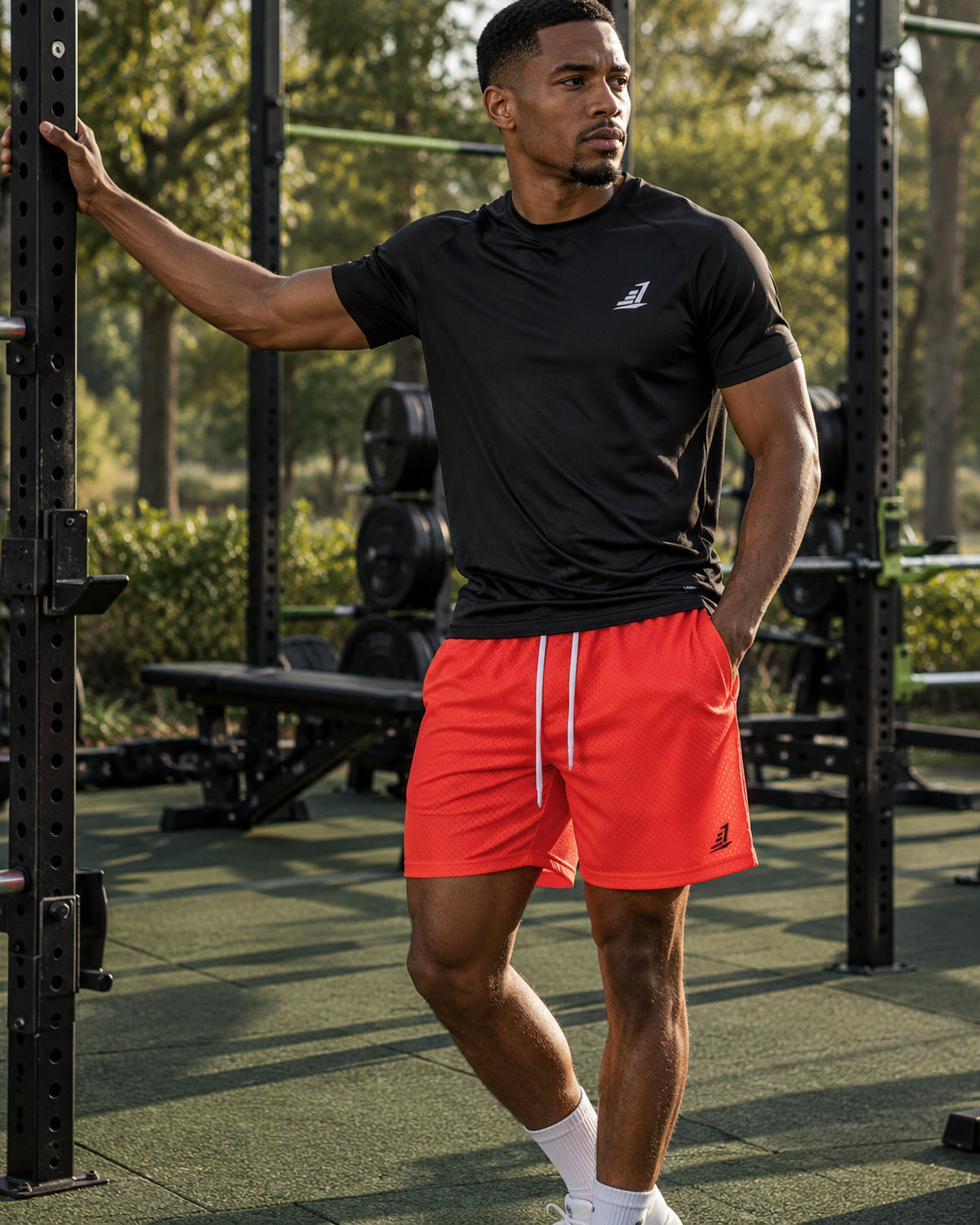 Men's Mesh Training Shorts  – Vibrant Red Orange